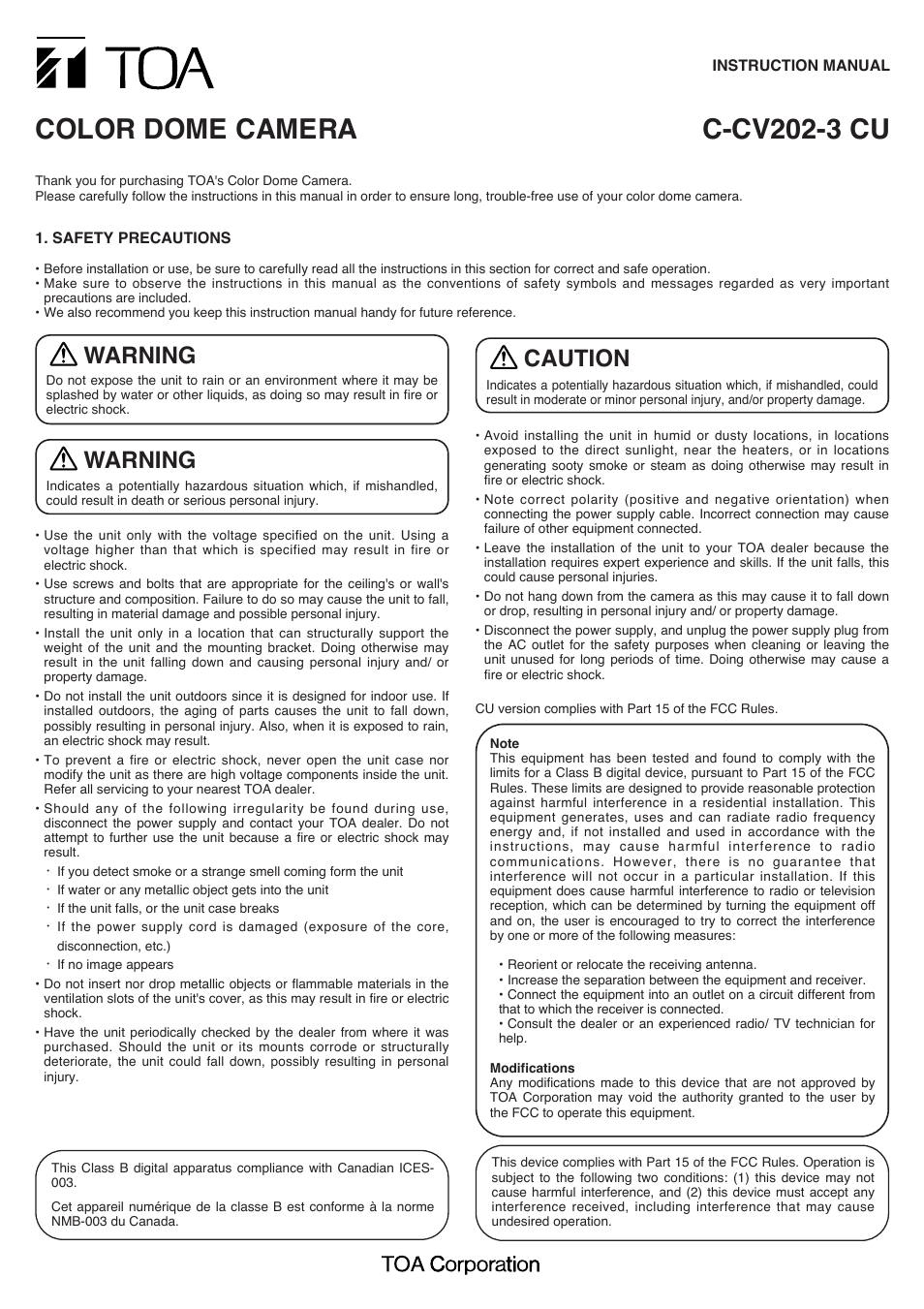 TOA Electronics C-CV202-3 CU User Manual | 4 pages