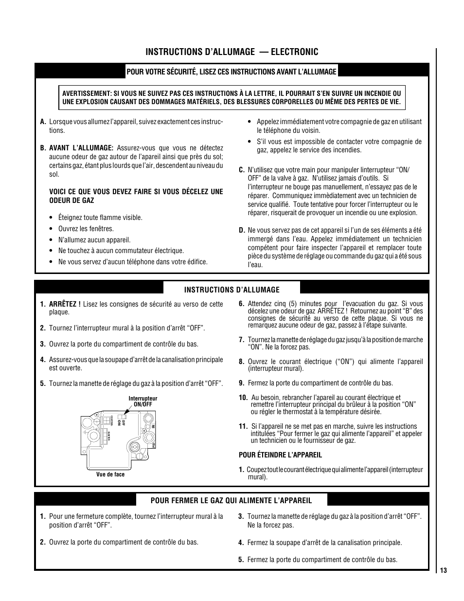 Instructions d’allumage — electronic | TOA Electronics B-40REN User Manual | Page 13 / 20