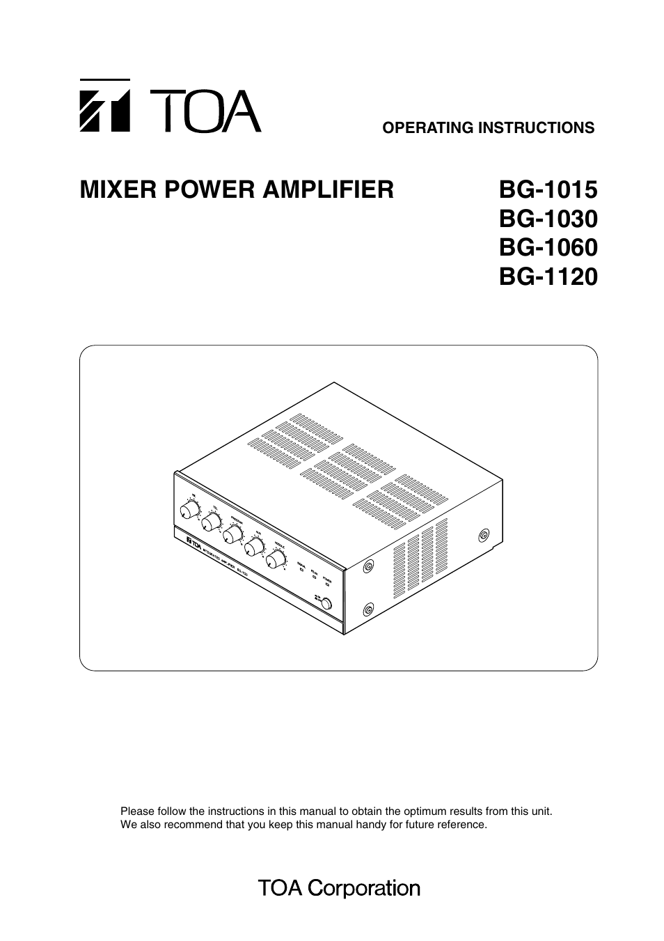 TOA Electronics BG-1120 User Manual | 16 pages