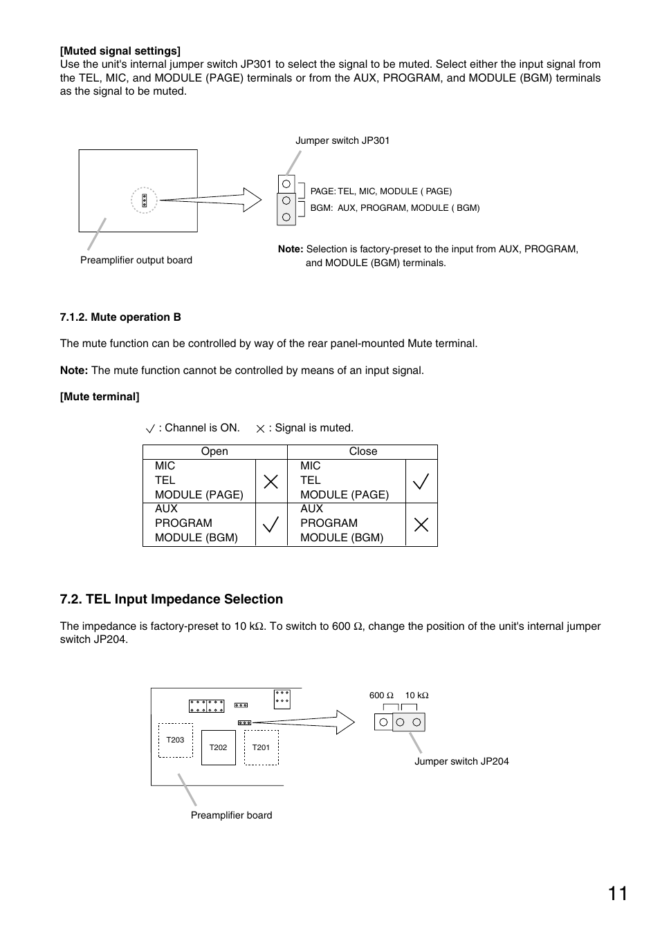 Tel input impedance selection | TOA Electronics BG-1120 User Manual | Page 11 / 16