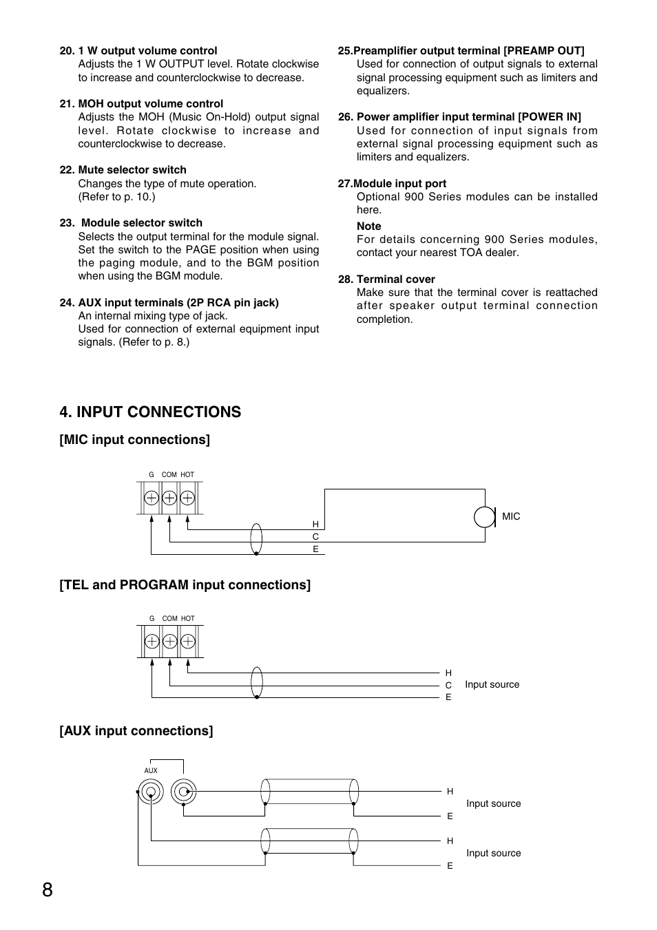 Input connections | TOA Electronics BG-1120 User Manual | Page 8 / 16
