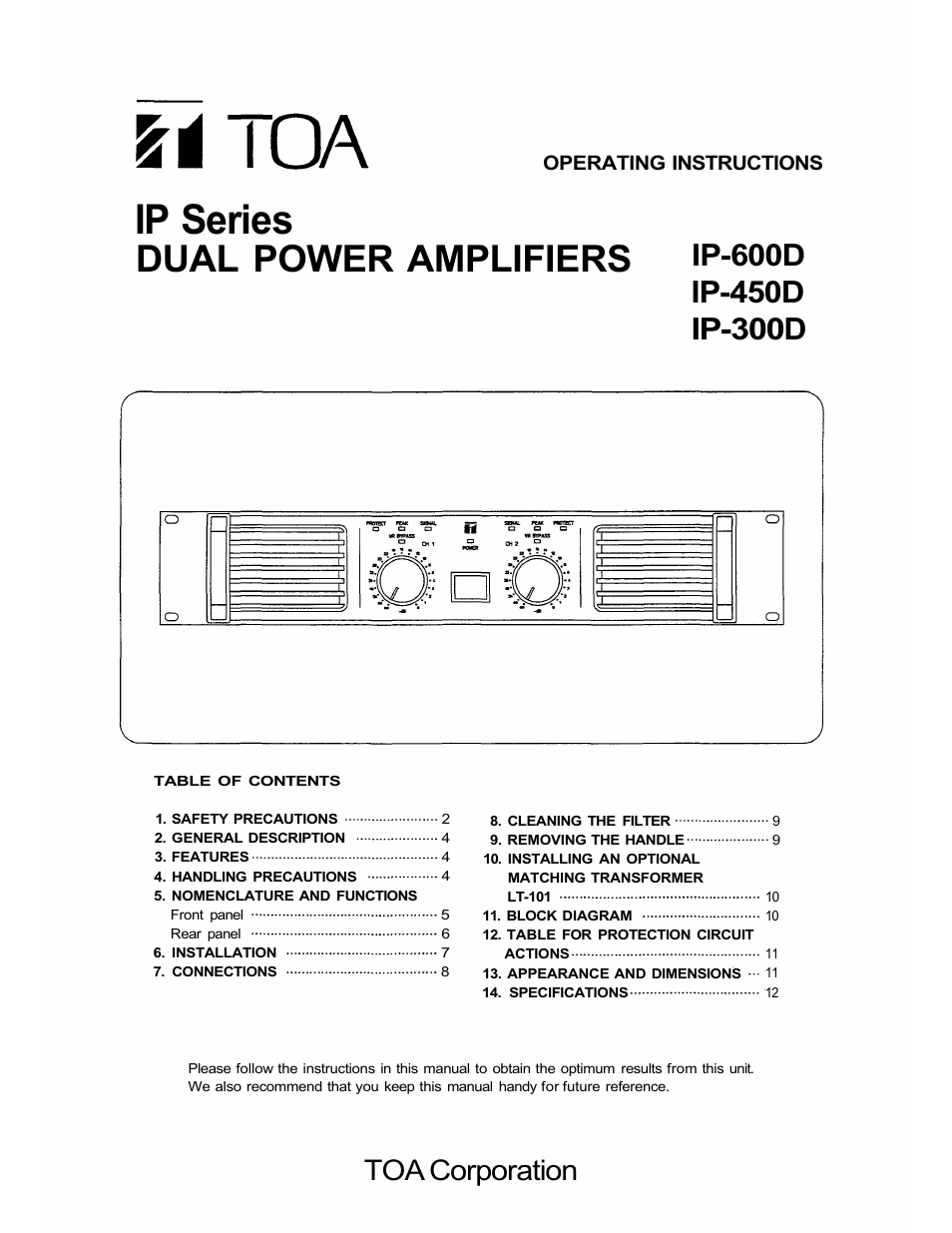 TOA Electronics IP-600D User Manual | 12 pages