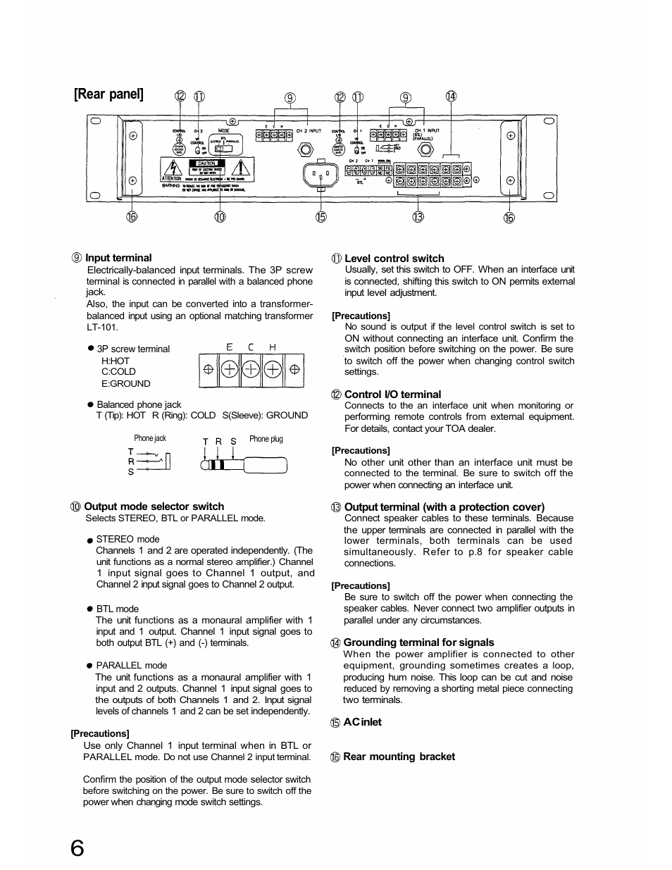 Rear panel | TOA Electronics IP-600D User Manual | Page 6 / 12