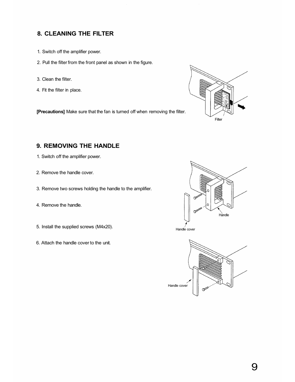 Cleaning the filter, Removing the handle | TOA Electronics IP-600D User Manual | Page 9 / 12