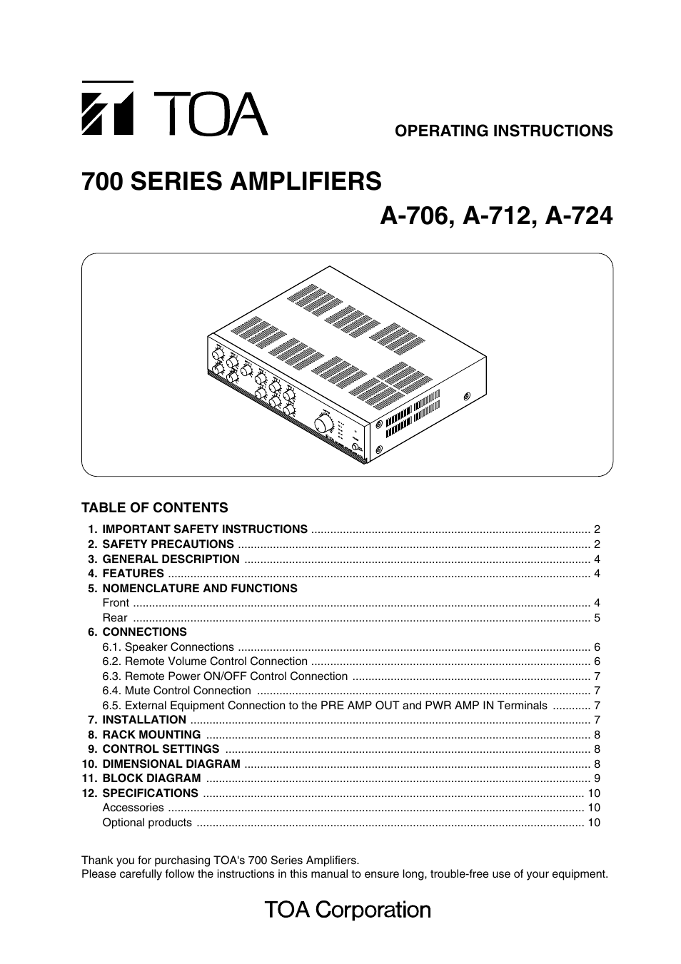 TOA Electronics A-724 User Manual | 12 pages