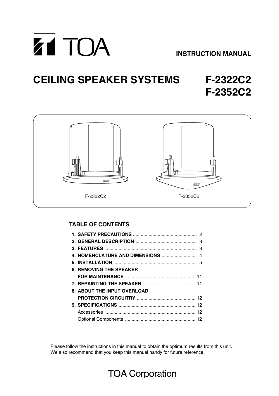 TOA Electronics F-2352C2 User Manual | 12 pages