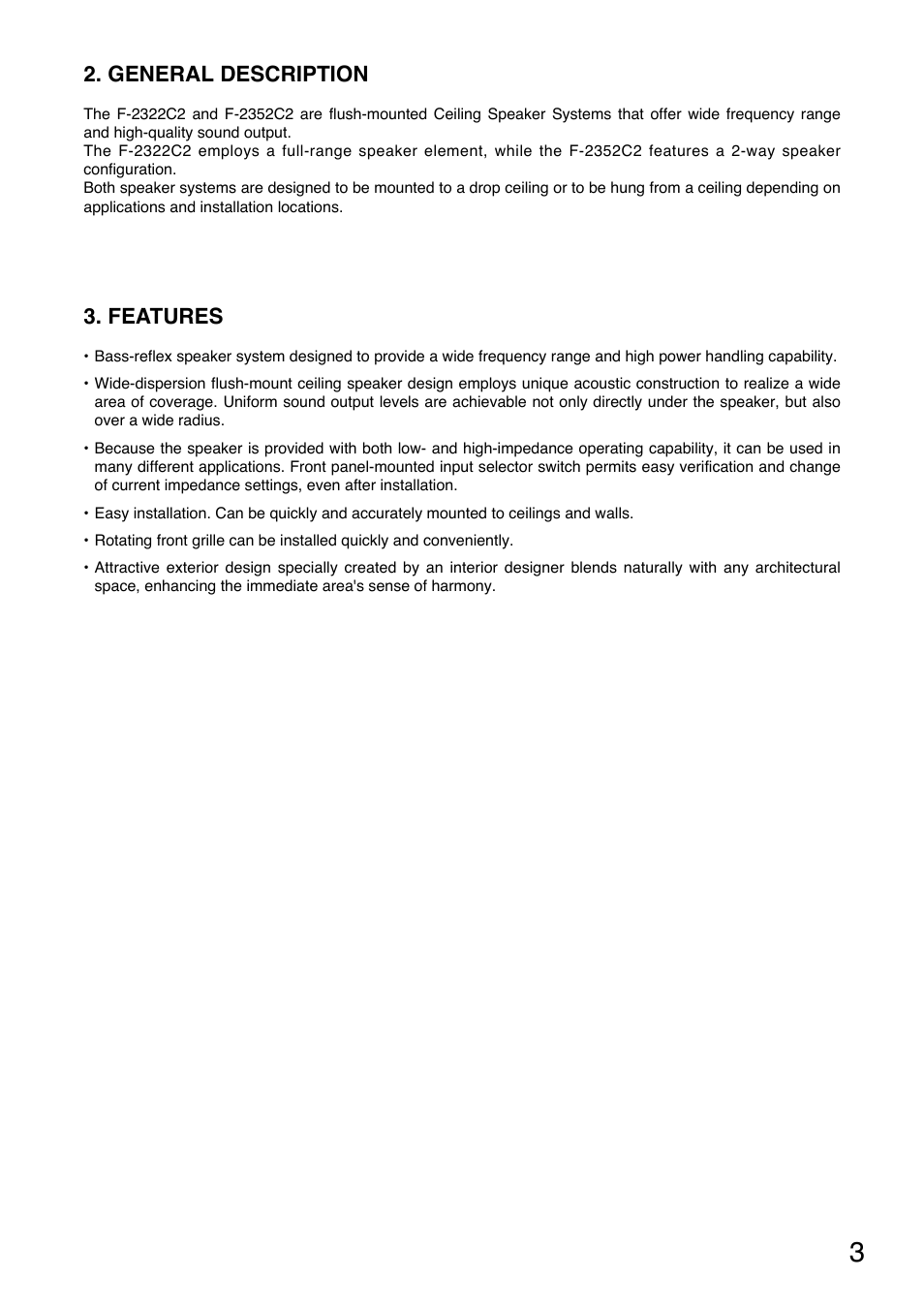 General description, Features | TOA Electronics F-2352C2 User Manual | Page 3 / 12
