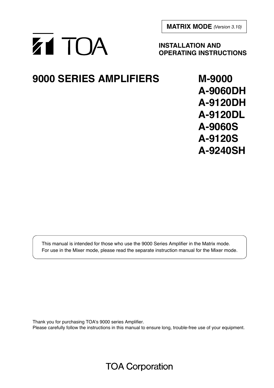 TOA Electronics A-9120DH User Manual | 136 pages