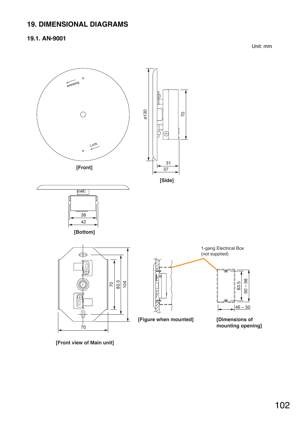 Dimensional diagrams, An-9001 | TOA Electronics A-9120DH User Manual | Page 102 / 136