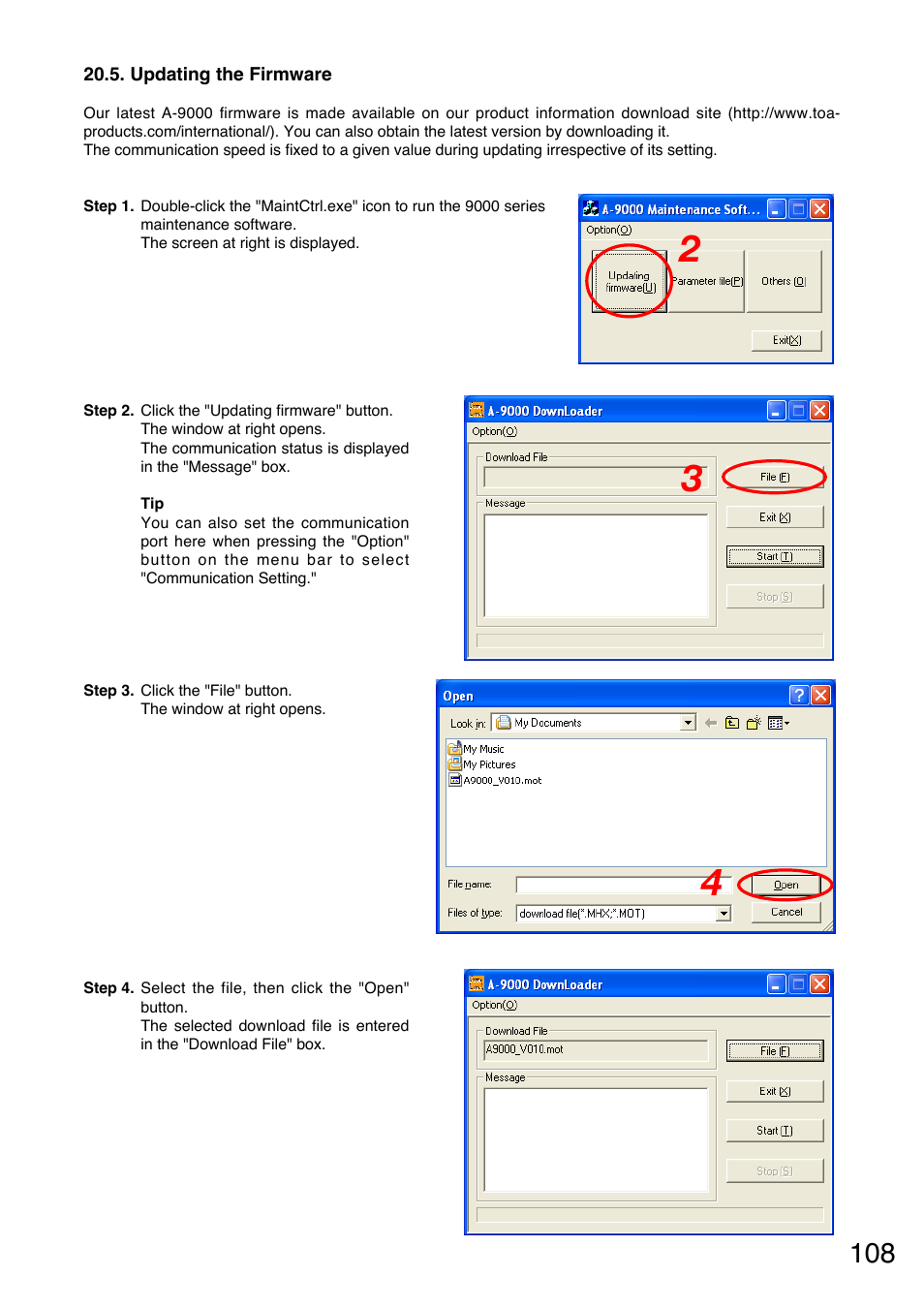 Updating the firmware | TOA Electronics A-9120DH User Manual | Page 108 / 136