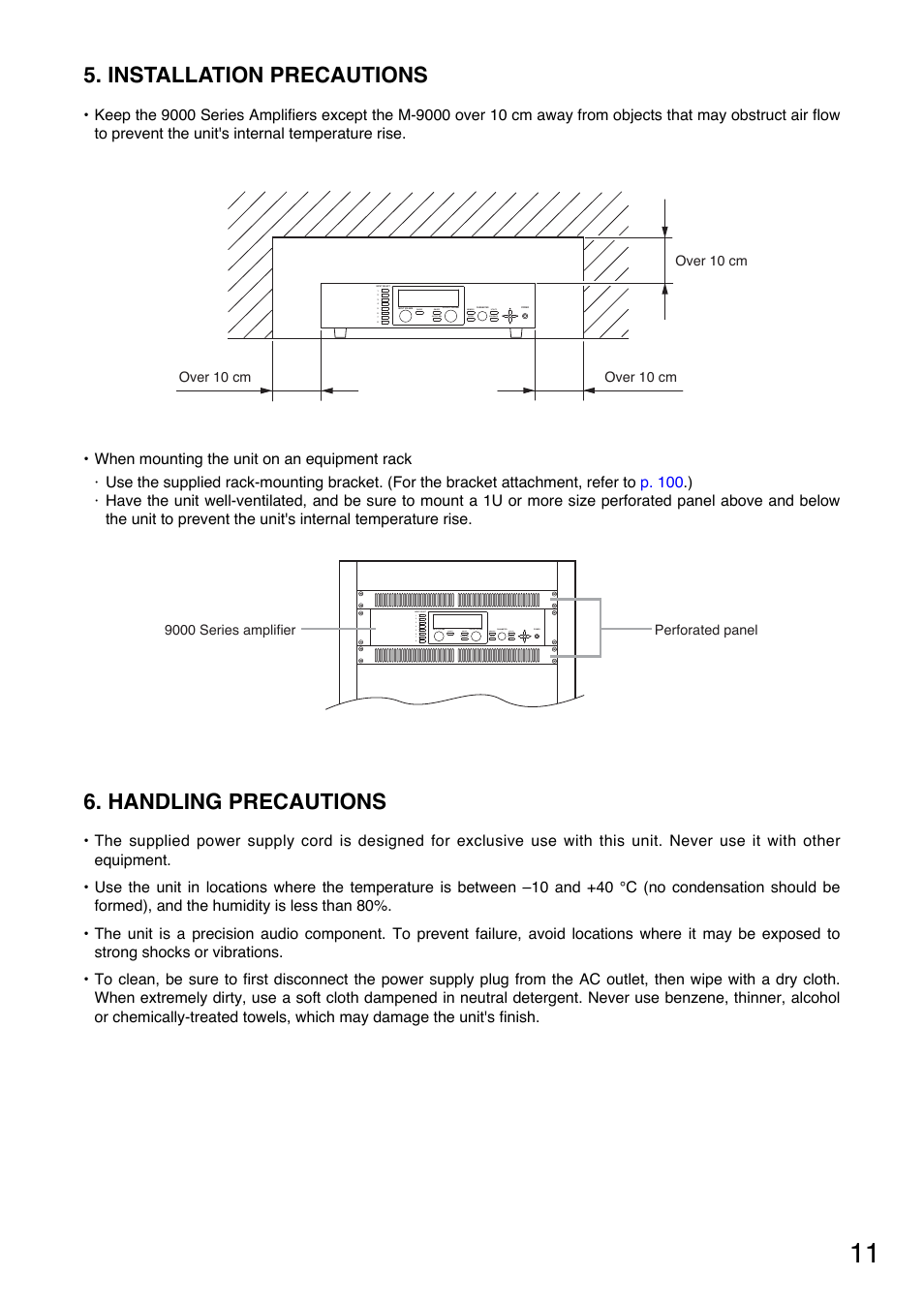 Installation precautions, Handling precautions | TOA Electronics A-9120DH User Manual | Page 11 / 136
