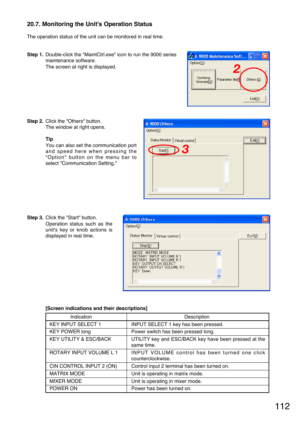 Monitoring the unit's operation status | TOA Electronics A-9120DH User Manual | Page 112 / 136