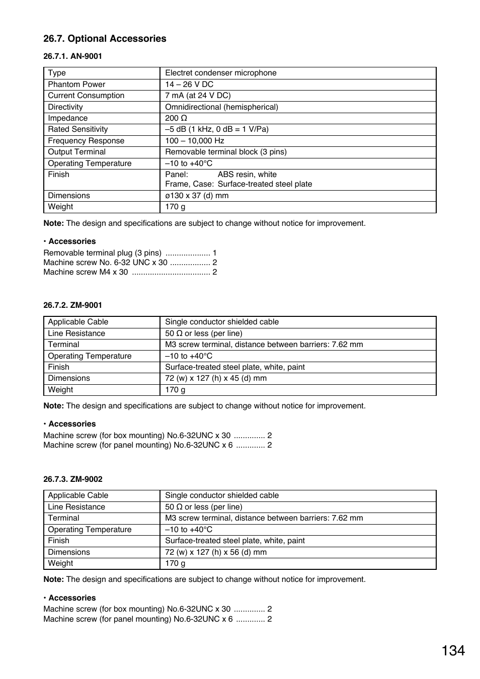 Optional accessories, An-9001, Zm-9001 | Zm-9002 | TOA Electronics A-9120DH User Manual | Page 134 / 136