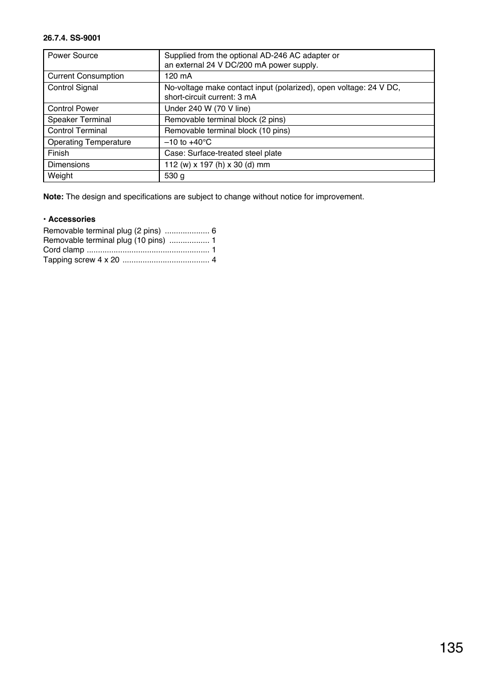 Ss-9001 | TOA Electronics A-9120DH User Manual | Page 135 / 136