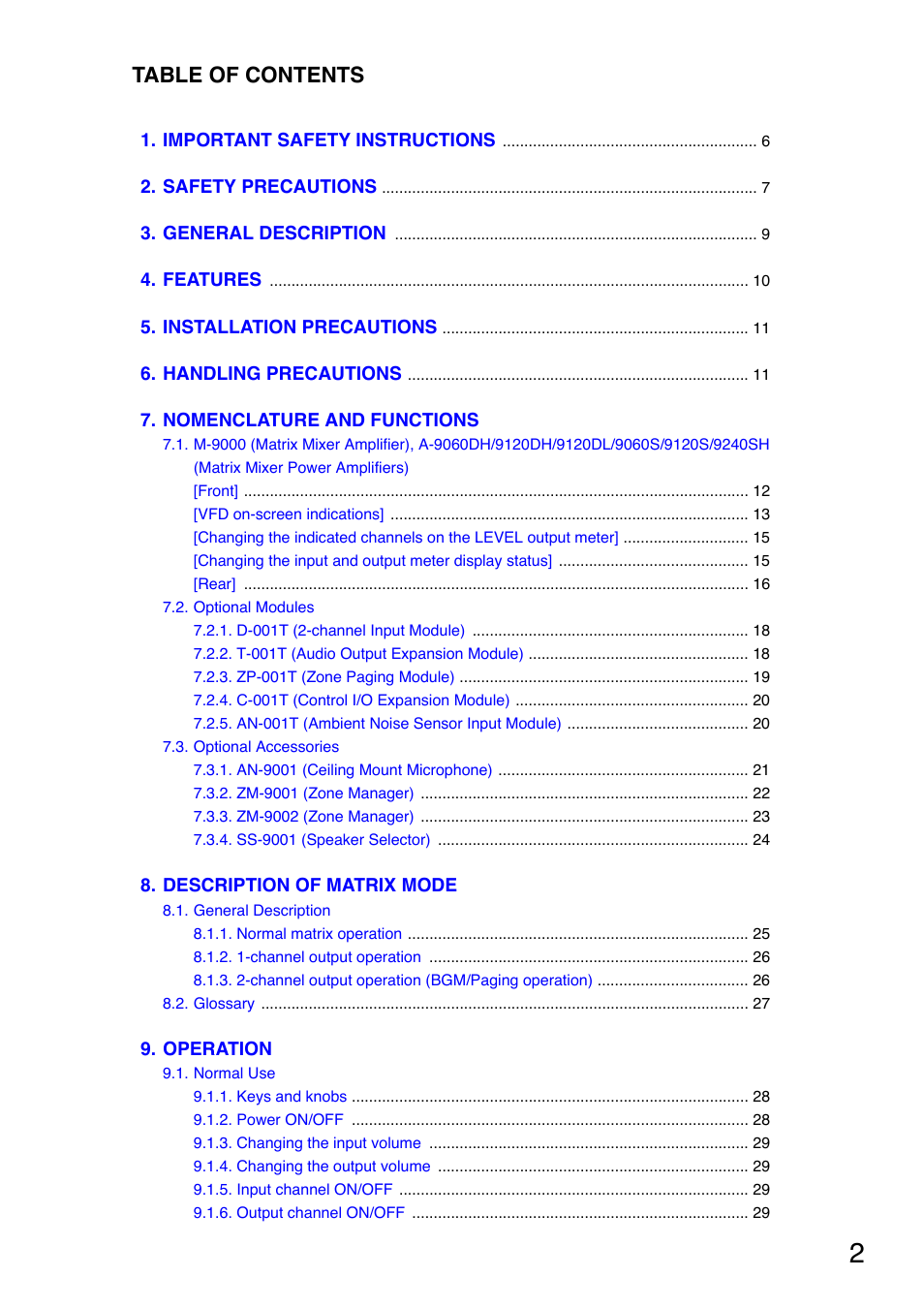 TOA Electronics A-9120DH User Manual | Page 2 / 136