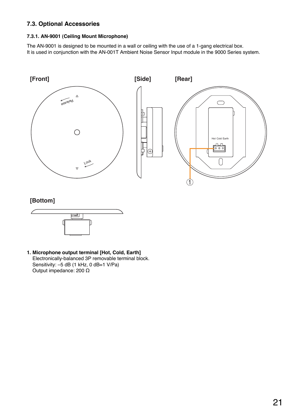 Optional accessories, An-9001 (ceiling mount microphone) | TOA Electronics A-9120DH User Manual | Page 21 / 136