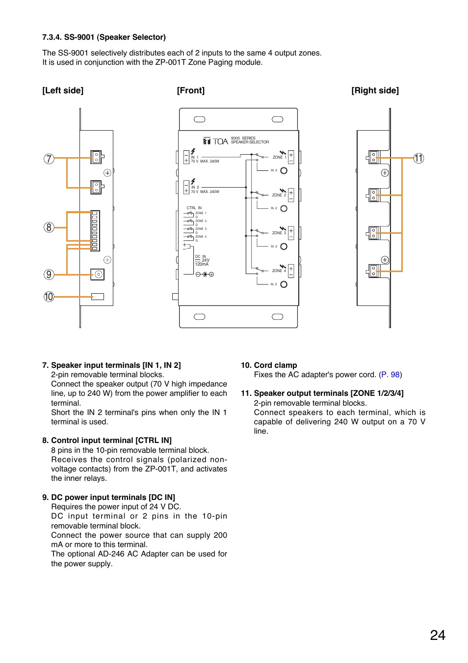 Ss-9001 (speaker selector), Front] [right side, Left side | TOA Electronics A-9120DH User Manual | Page 24 / 136