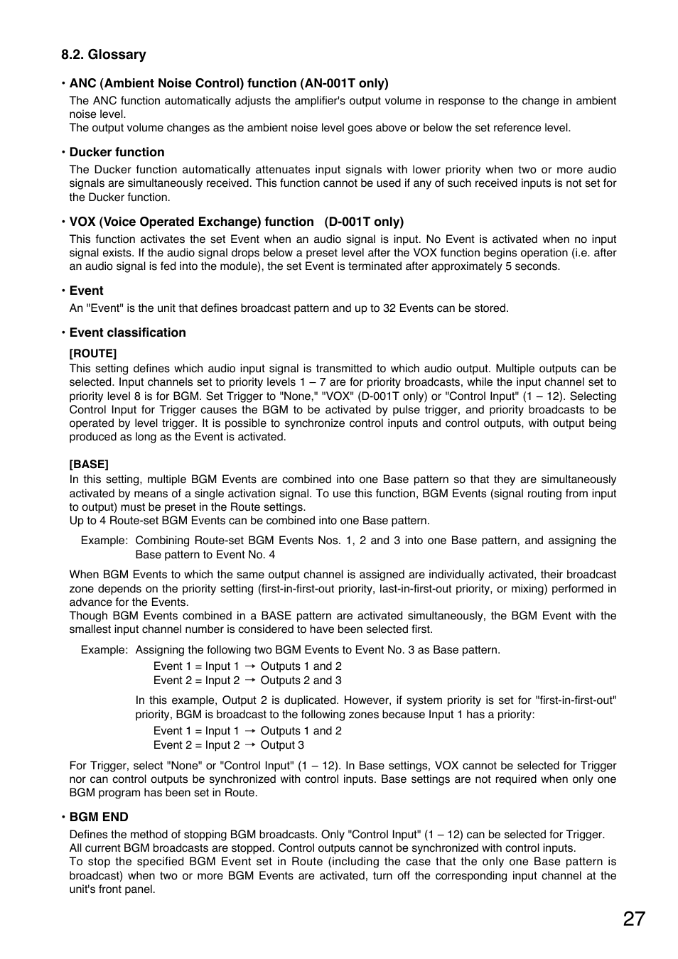 Glossary, The ducker function (refer to, P. 27 | TOA Electronics A-9120DH User Manual | Page 27 / 136