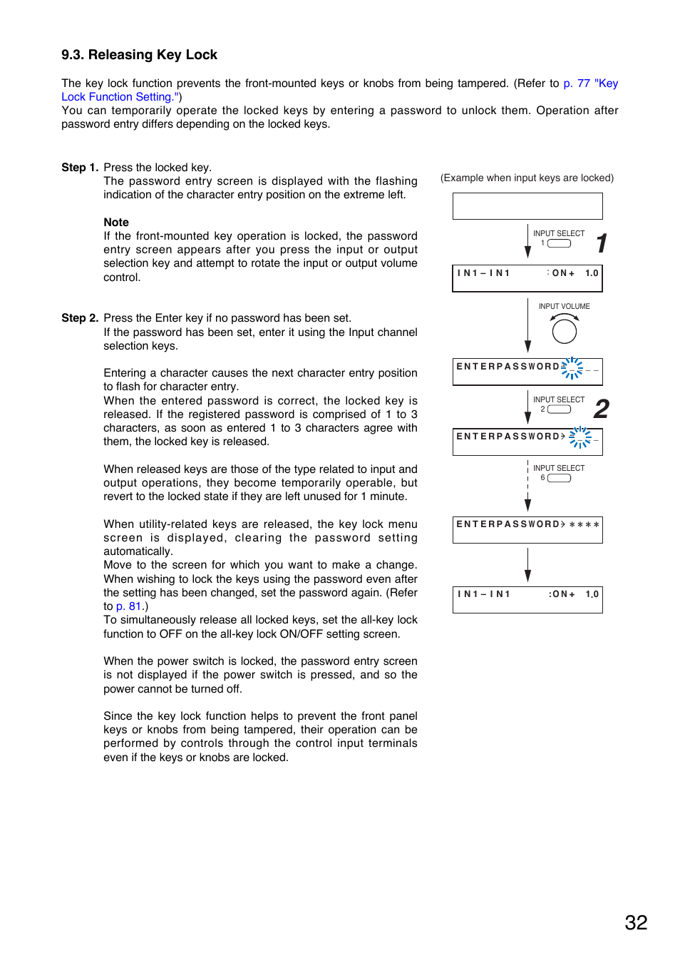 Releasing key lock | TOA Electronics A-9120DH User Manual | Page 32 / 136