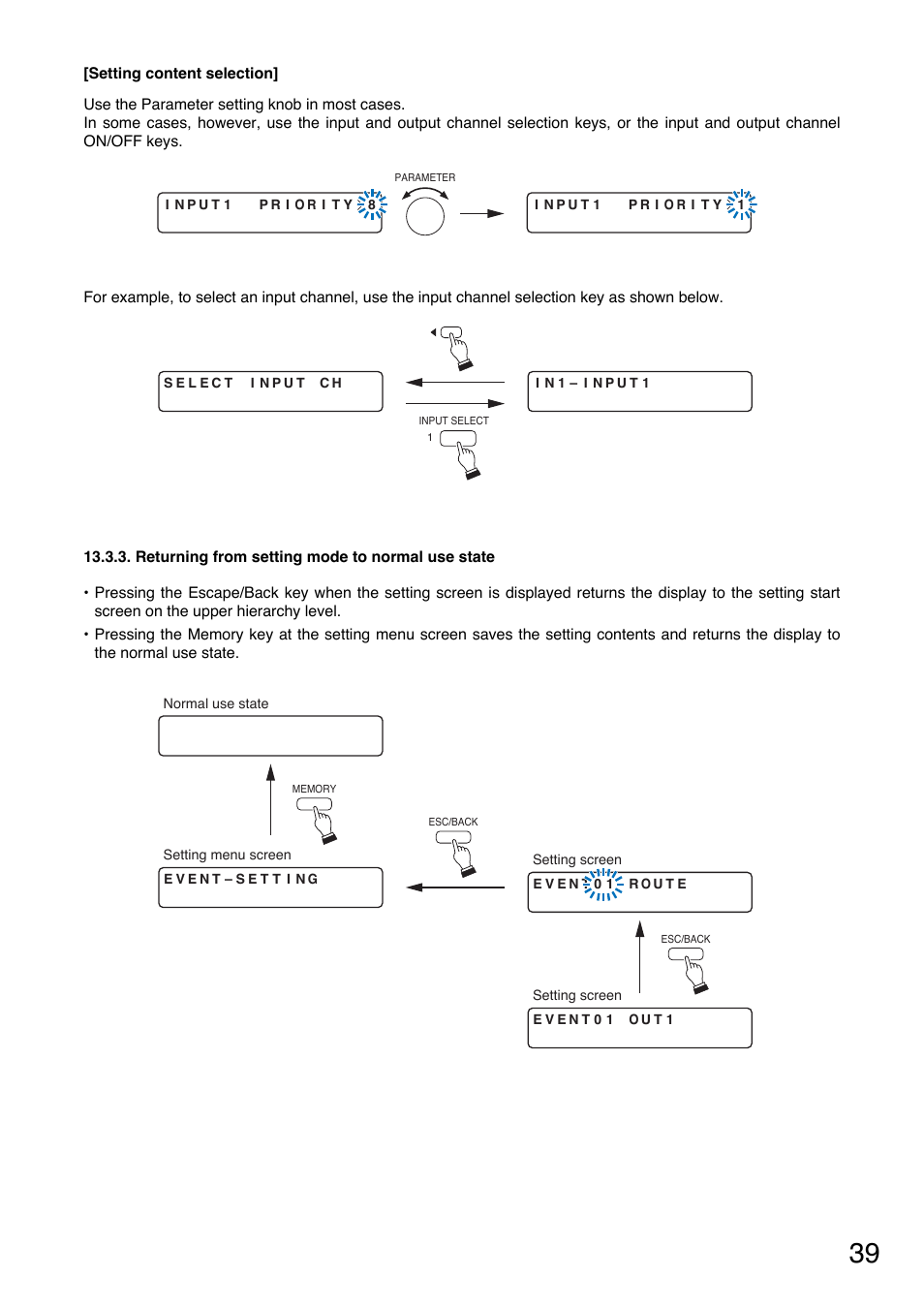Returning from setting mode to normal use state | TOA Electronics A-9120DH User Manual | Page 39 / 136