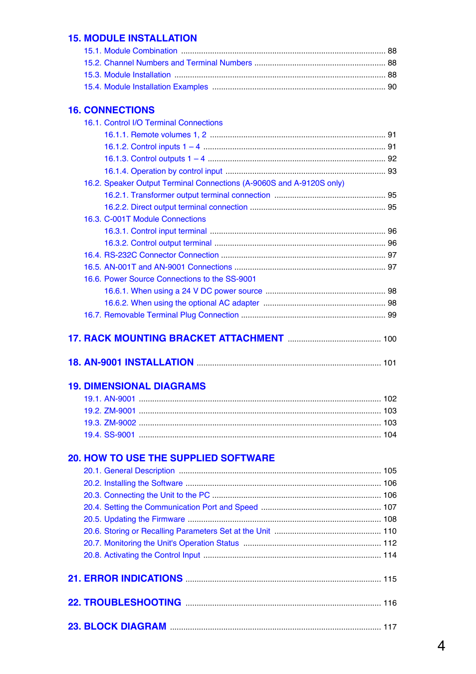 TOA Electronics A-9120DH User Manual | Page 4 / 136