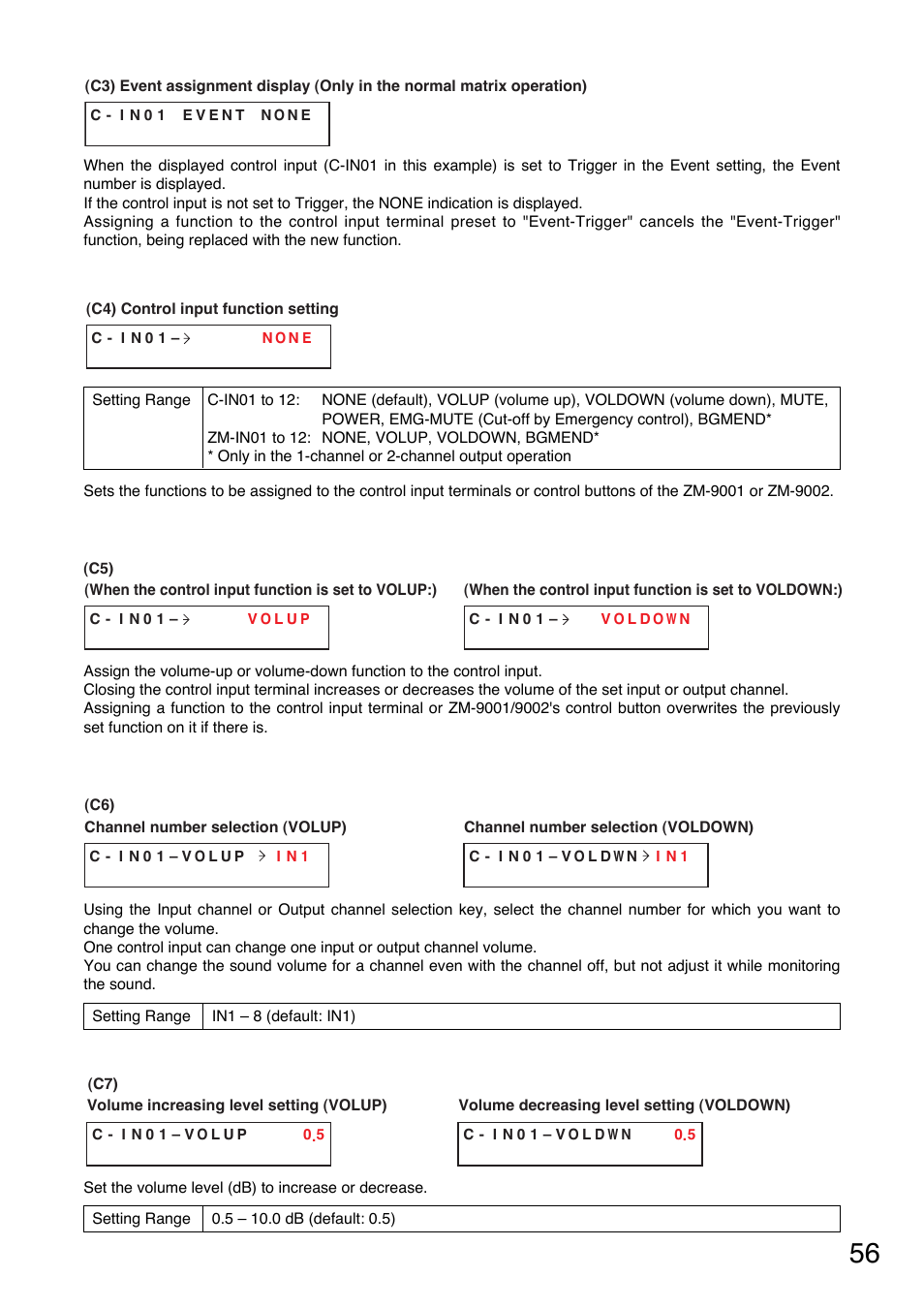 P. 56-c3), P. 56-c5), Channel number selection | P. 56-c6), Volume increasing level setting, P. 56-c7), Volume decreasing level setting, P. 56-c4) | TOA Electronics A-9120DH User Manual | Page 56 / 136