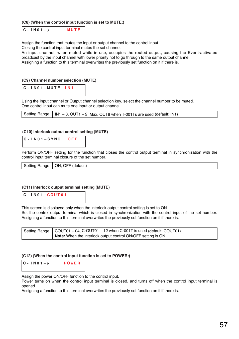 Is set to mute), P. 57-c8), P. 57-c12) | P. 57-c9), Interlock output control setting, P. 57-c10), Interlock output terminal setting, P. 57-c11) | TOA Electronics A-9120DH User Manual | Page 57 / 136