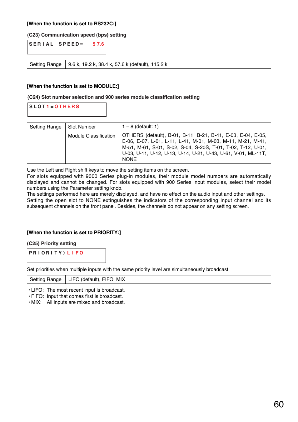 Communication speed setting, P. 60-c23), Module classification setting | P. 60-c24), P. 60-c25) | TOA Electronics A-9120DH User Manual | Page 60 / 136