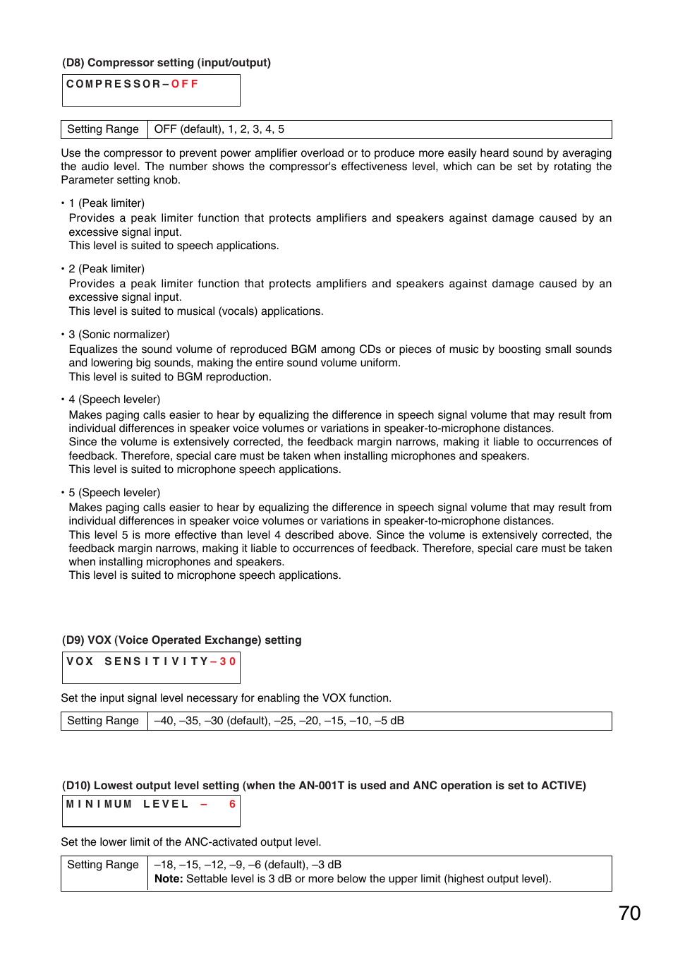 Compressor setting, P. 70-d8), P. 70-d9) | P. 70-d10) | TOA Electronics A-9120DH User Manual | Page 70 / 136