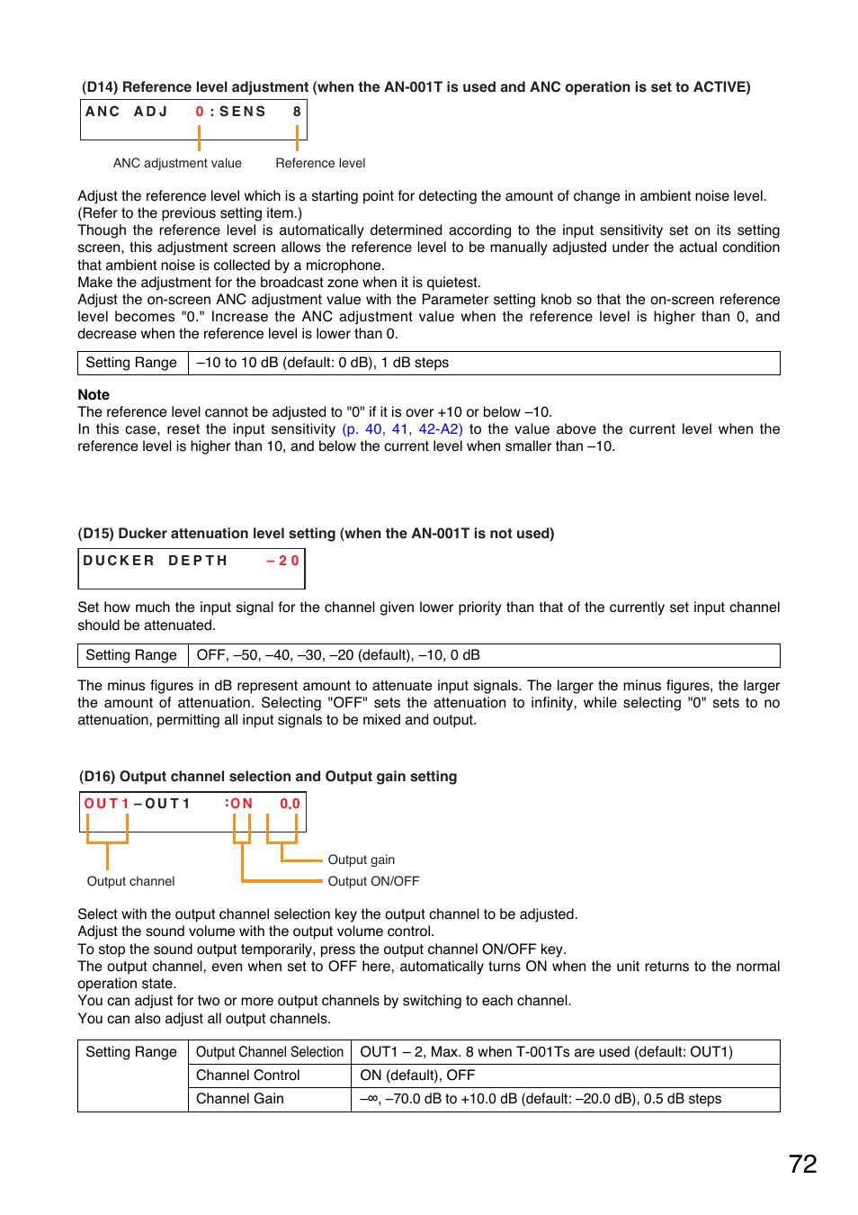 Ducker attenuation level setting, P. 72-d15), P. 72-d16) | P. 72-d14) | TOA Electronics A-9120DH User Manual | Page 72 / 136