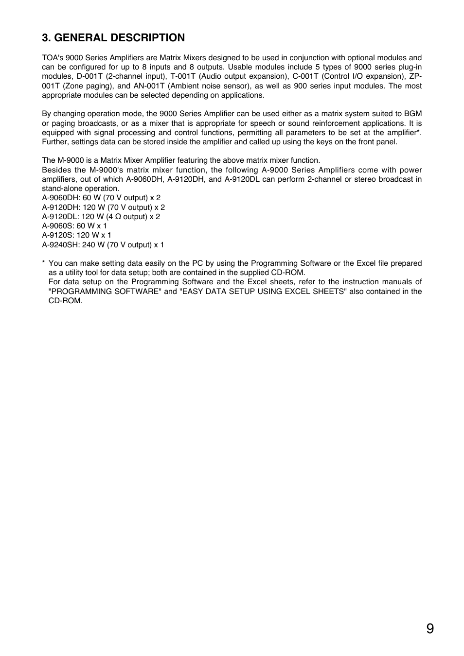 General description | TOA Electronics A-9120DH User Manual | Page 9 / 136