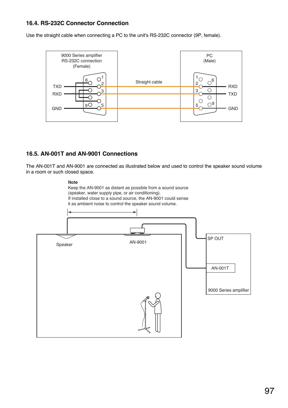 Rs-232c connector connection, An-001t and an-9001 connections | TOA Electronics A-9120DH User Manual | Page 97 / 136