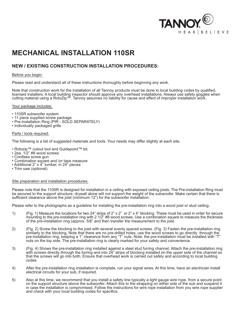 Mechanical installation 110sr | TOA Electronics 110SR User Manual | Page 11 / 16