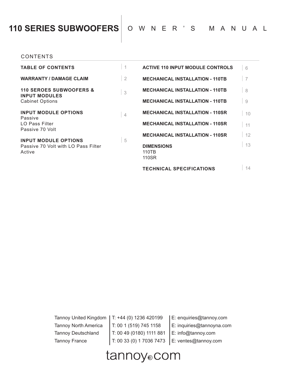 110 series subwoofers | TOA Electronics 110SR User Manual | Page 2 / 16