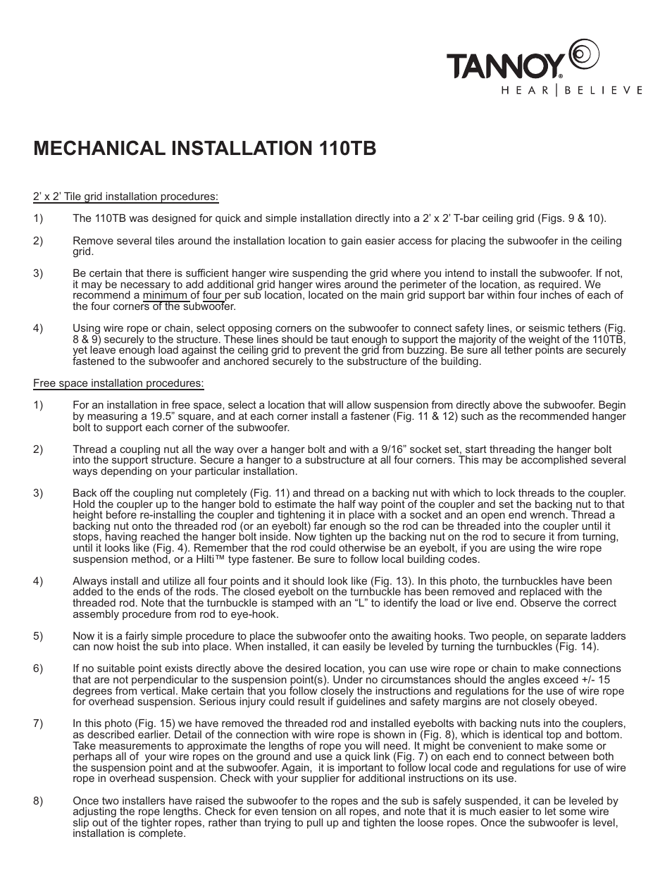 Mechanical installation 110tb | TOA Electronics 110SR User Manual | Page 9 / 16