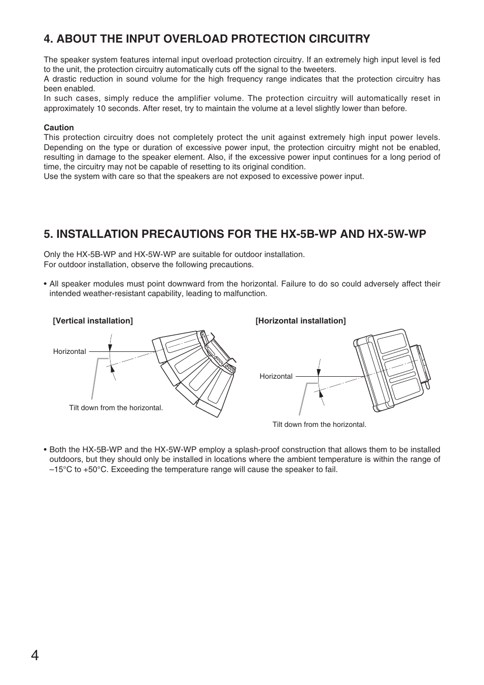 About the input overload protection circuitry | TOA Electronics HX-5B User Manual | Page 4 / 16