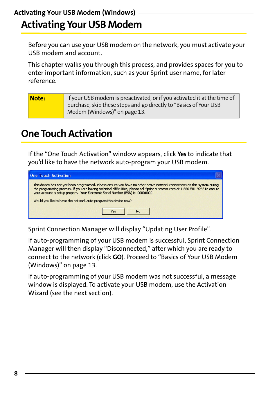 Activating your usb modem, One touch activation | TOA Electronics 595U User Manual | Page 18 / 52