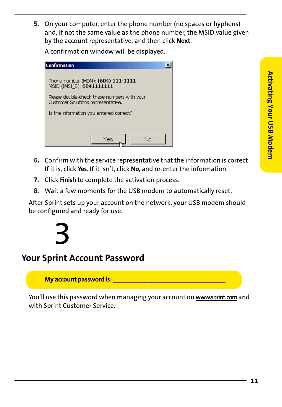 Your sprint account password | TOA Electronics 595U User Manual | Page 21 / 52
