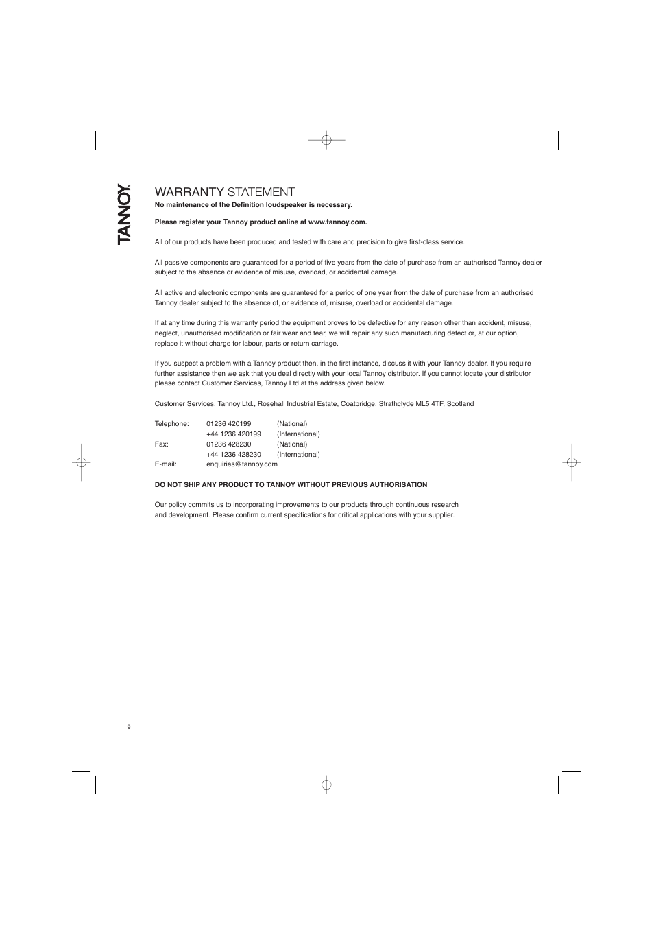 Warranty statement | TOA Electronics IW60EFX User Manual | Page 10 / 12