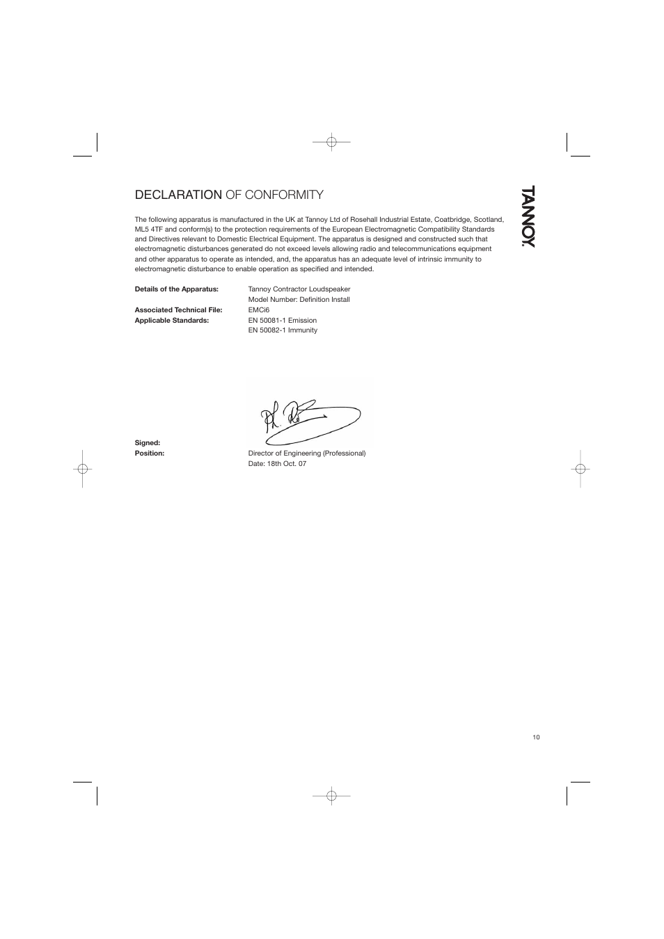 Declaration of conformity | TOA Electronics IW60EFX User Manual | Page 11 / 12