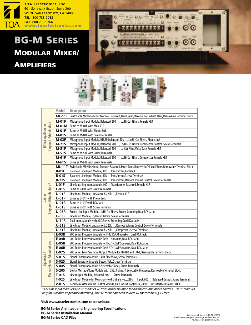 Bg-m s, Eries, Odular | Ixer, Mplifiers | TOA Electronics BG-1020 User Manual | Page 4 / 4