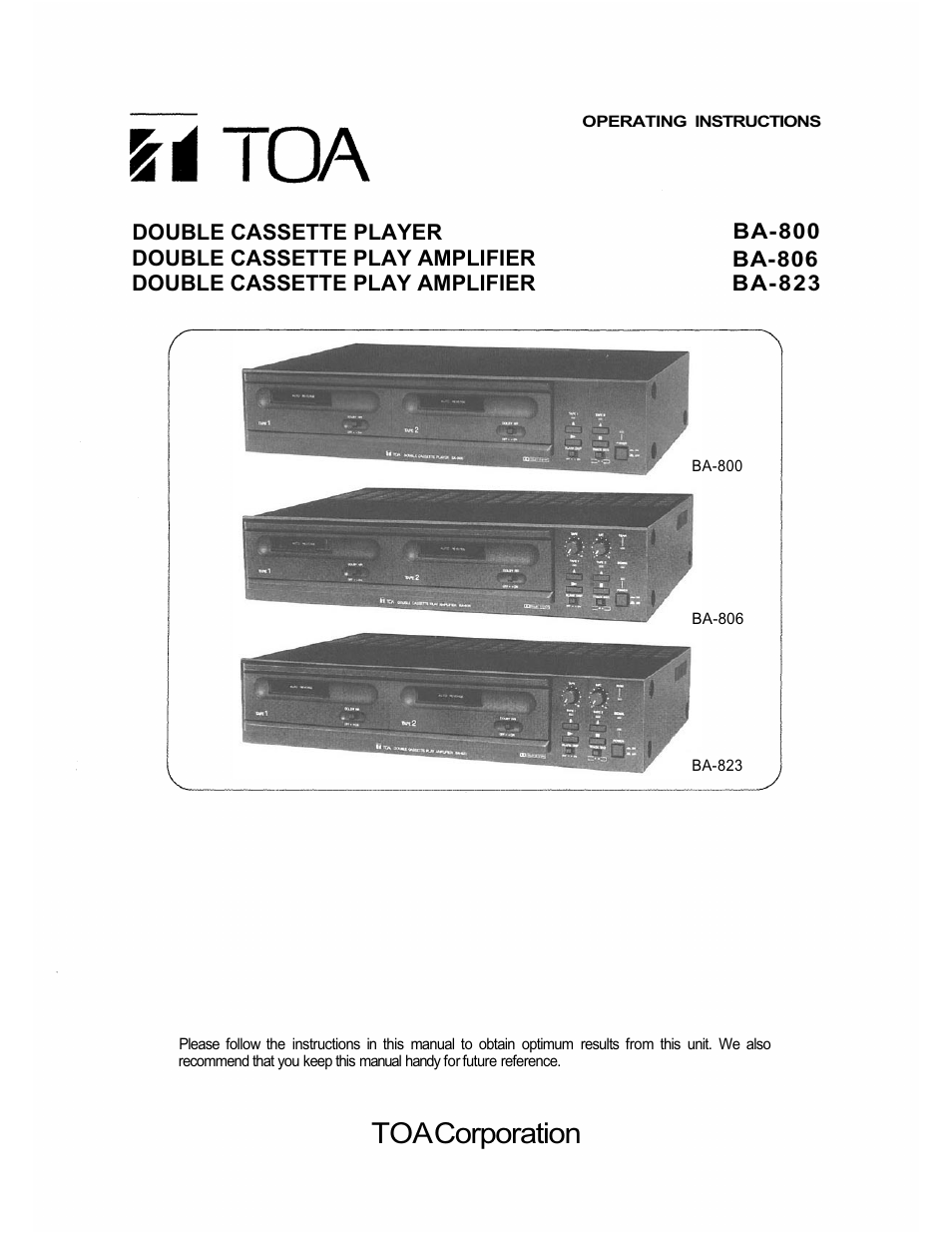 TOA Electronics BA-800 User Manual | 31 pages