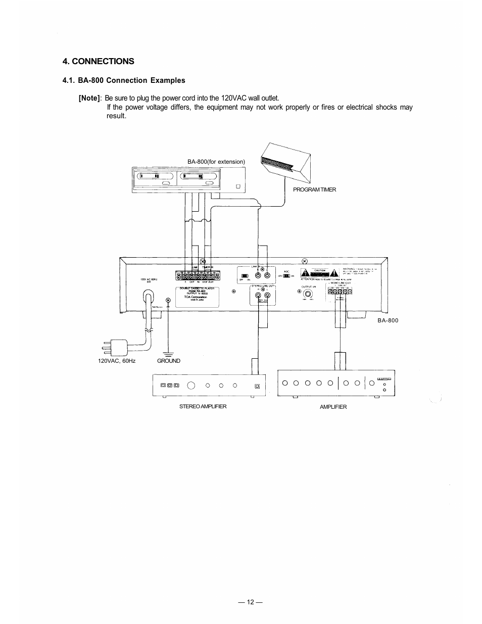 Connections | TOA Electronics BA-800 User Manual | Page 12 / 31