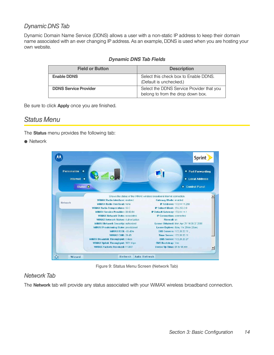 Dynamic dns tab, Status menu, Network tab | TOA Electronics CPEI 25150 User Manual | Page 17 / 37