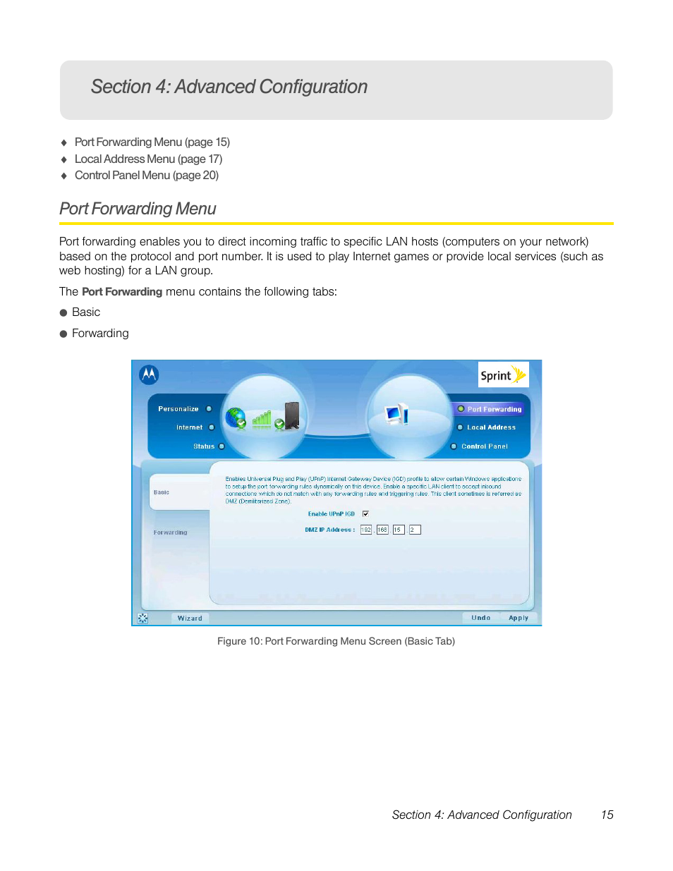 Section 4: advanced configuration, Port forwarding menu | TOA Electronics CPEI 25150 User Manual | Page 18 / 37