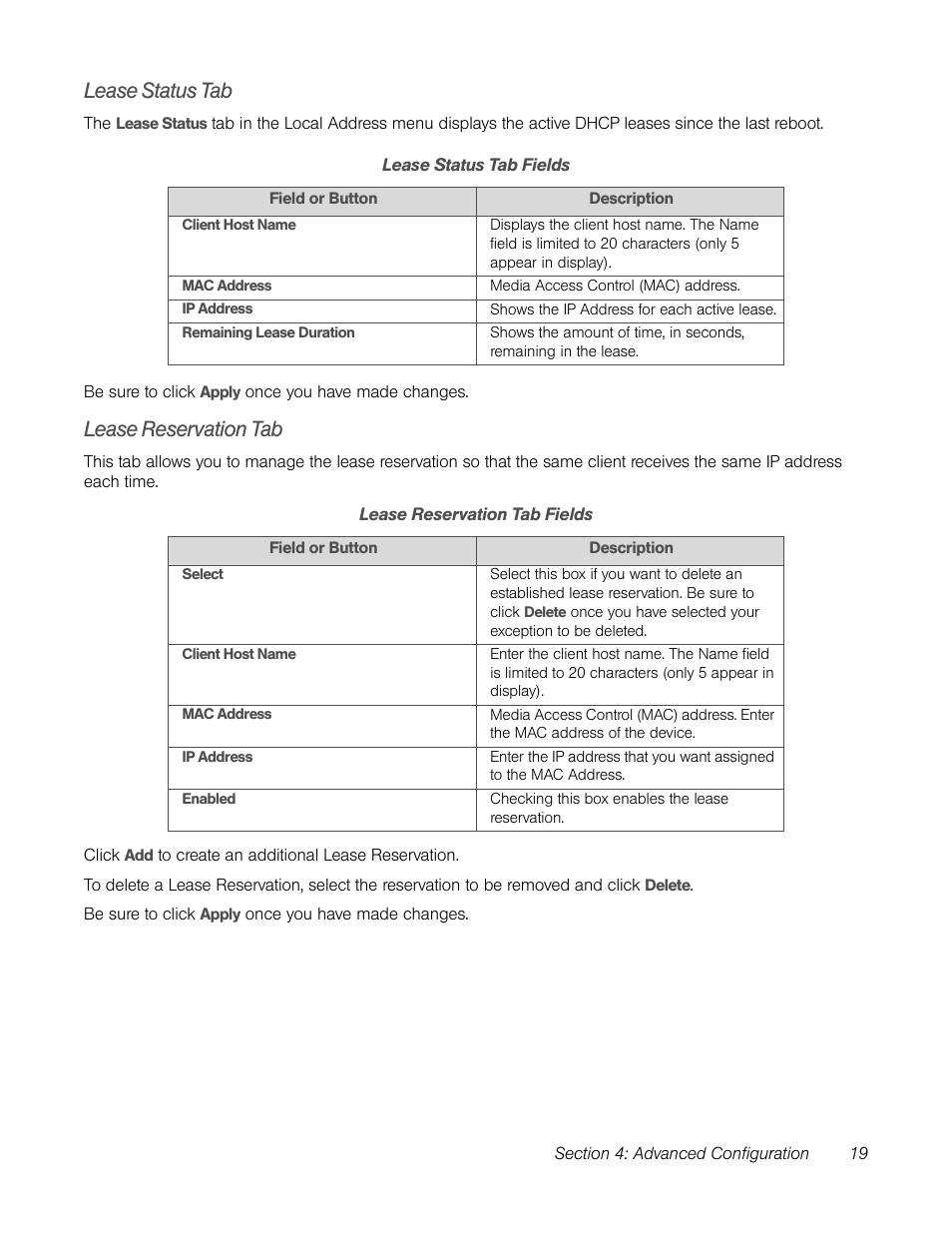 Lease status tab, Lease reservation tab, Lease status tab lease reservation tab | TOA Electronics CPEI 25150 User Manual | Page 22 / 37