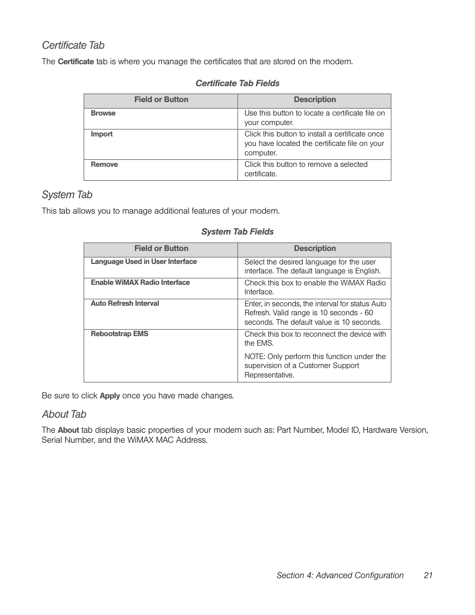 Certificate tab, System tab, About tab | Certificate tab system tab about tab | TOA Electronics CPEI 25150 User Manual | Page 24 / 37