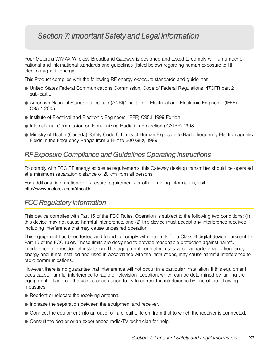 Section 7: important safety and legal information, Fcc regulatory information | TOA Electronics CPEI 25150 User Manual | Page 34 / 37