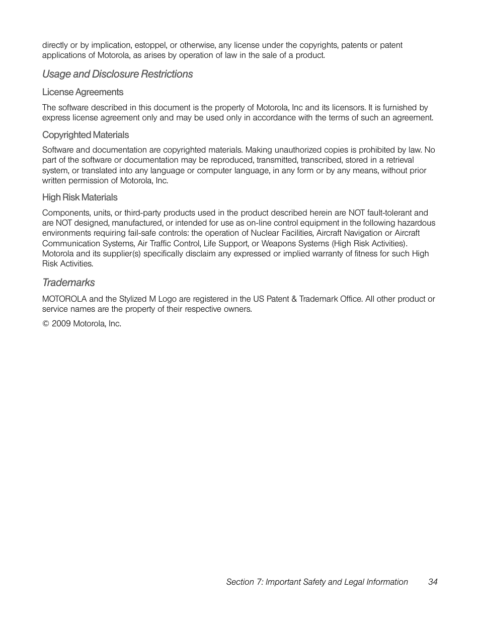 Usage and disclosure restrictions, Trademarks, Usage and disclosure restrictions trademarks | TOA Electronics CPEI 25150 User Manual | Page 37 / 37