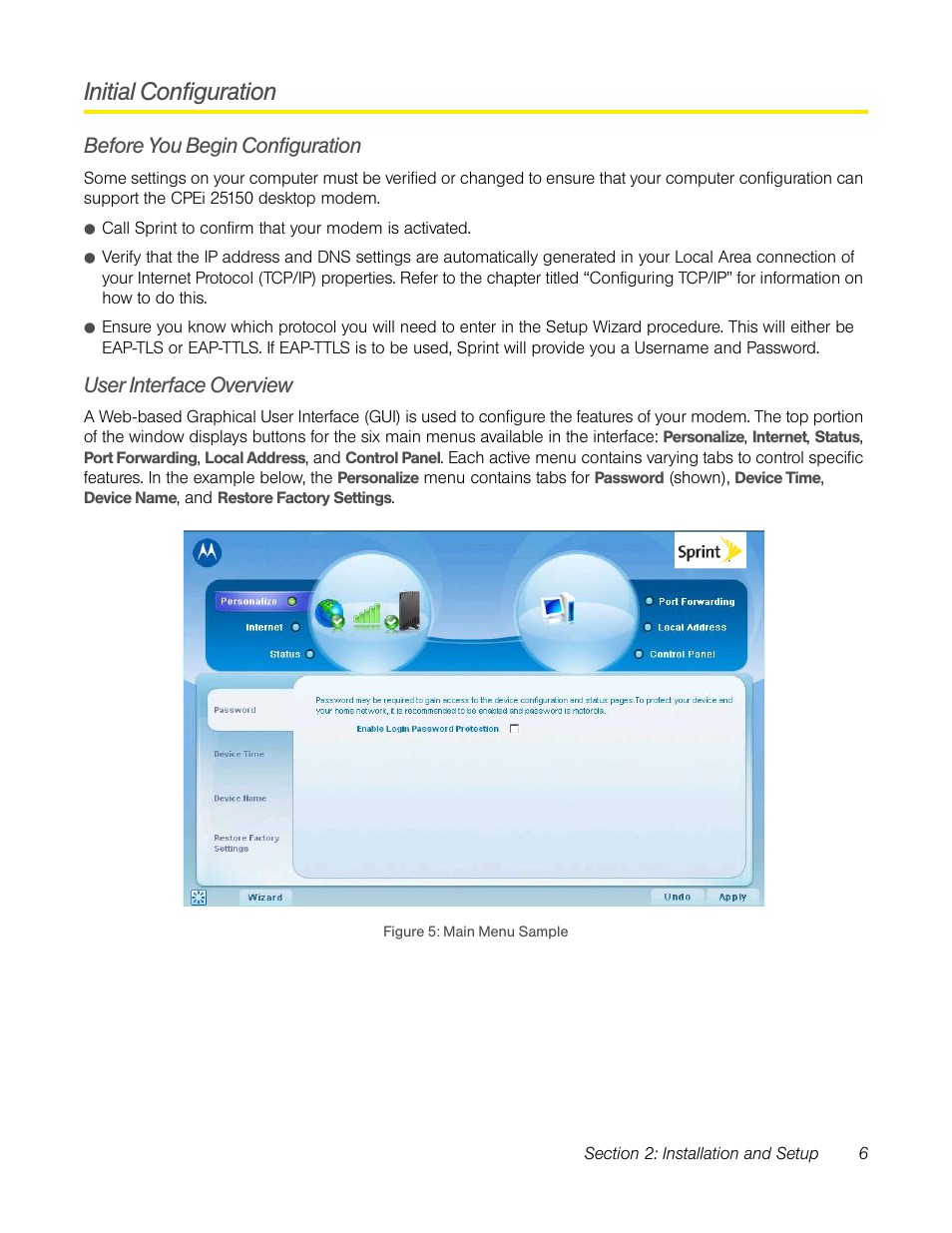 Initial configuration, Before you begin configuration, User interface overview | TOA Electronics CPEI 25150 User Manual | Page 9 / 37
